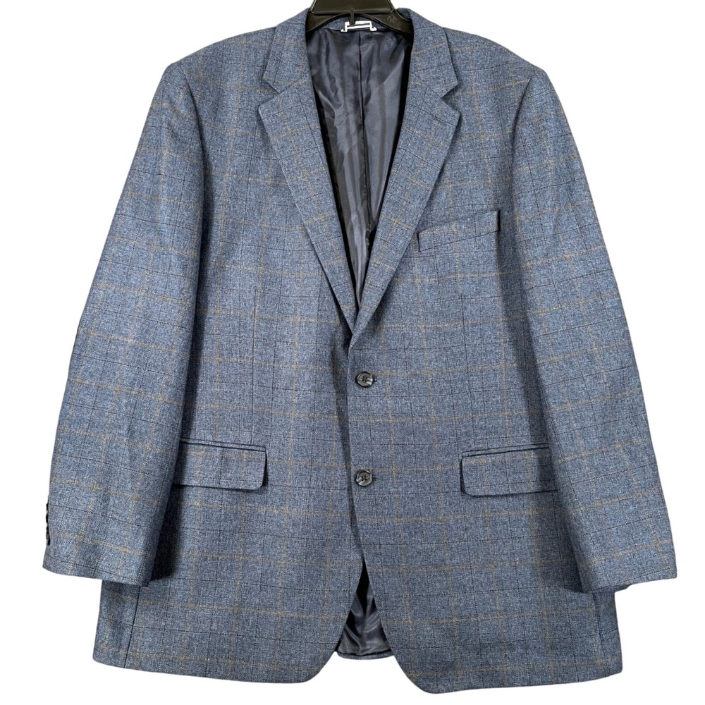 Saddlebred Heritage Sport Coat Men 48L Windowpane Plaid Elbow Patches Wool Blend
